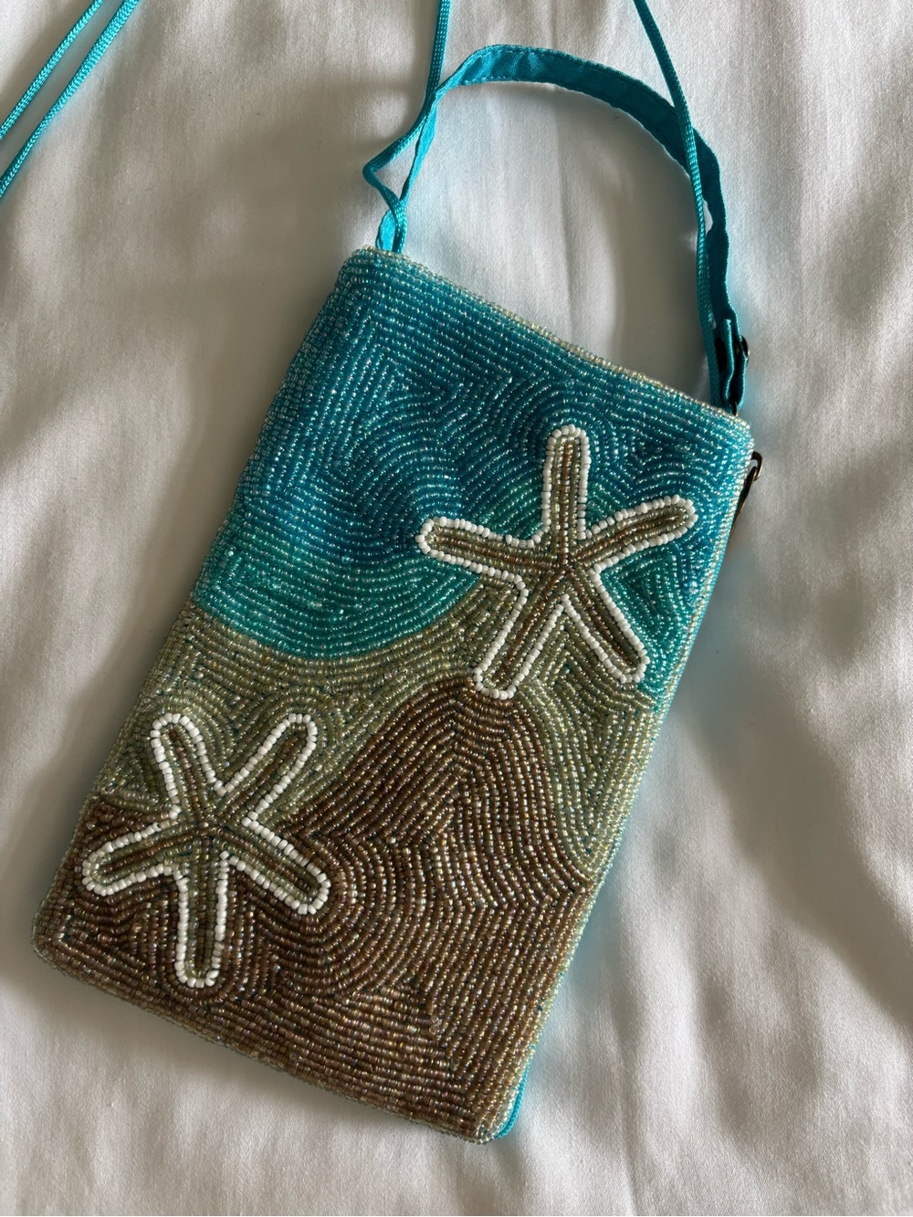 Beaded Starfish Crossbody Bag - Turquoise & Brown